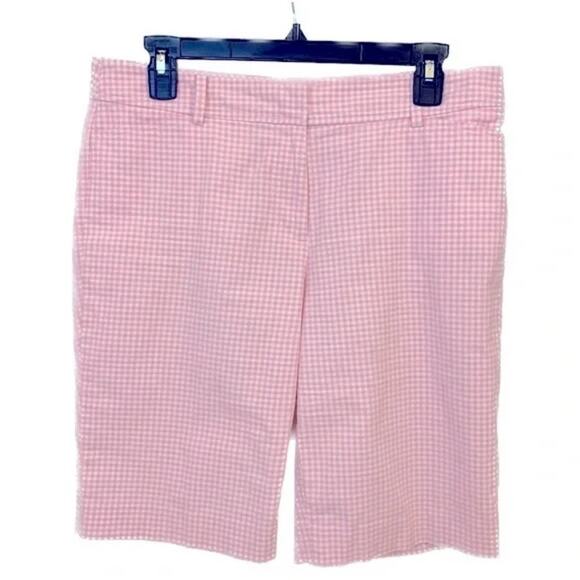 Talbots Perfect Shorts - Bermuda Length - Pink White Checks Gingham - Size 10 - Picture 3 of 6